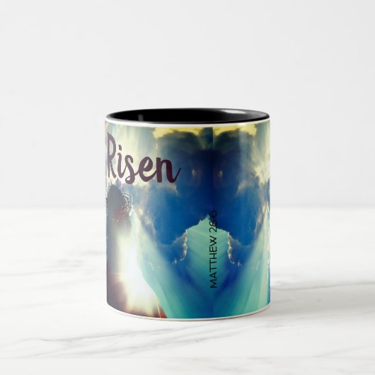 Gepersonaliseerd IS HIJ VERREZEN Religieus Jezus P Tweekleurige Koffiemok (Center)
