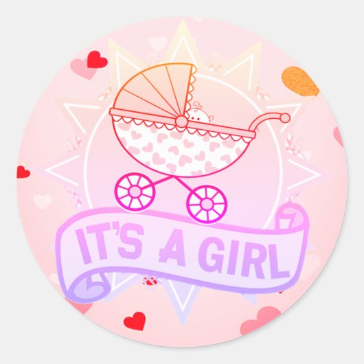 Gepersonaliseerd IT'S A GIRL Baby Gender Reveal St Ronde Sticker (Voorkant)