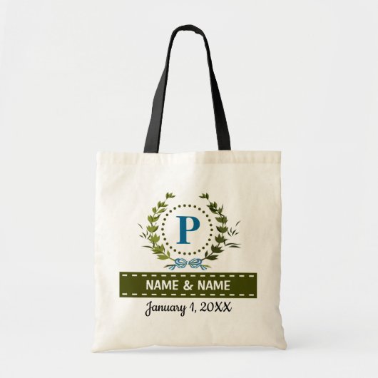 Gepersonaliseerd Ivy Wreath Weddenschap Datum Mono Tote Bag (Voorkant)