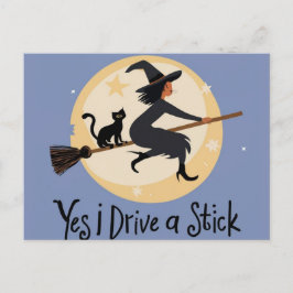 Gepersonaliseerd Ja Ik rij een stok, Halloween hek Briefkaart