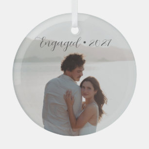 Gepersonaliseerd Jaar Betrokken Paar Kerstscript Glas Ornament