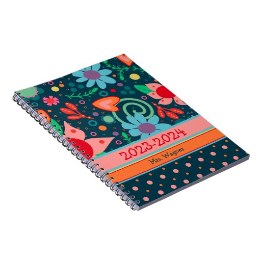 Gepersonaliseerd Jaar Leraar Vrolijke  Bloemen Notitieboek (Rechterzijde)