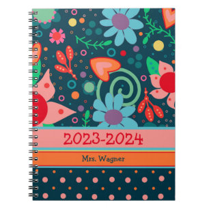 Gepersonaliseerd Jaar Leraar Vrolijke  Bloemen Notitieboek