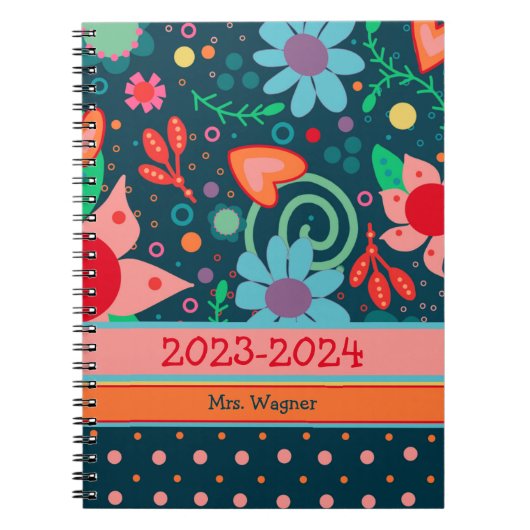 Gepersonaliseerd Jaar Leraar Vrolijke  Bloemen Notitieboek (Voorkant)