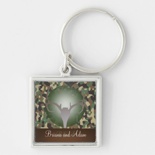 Gepersonaliseerd jachtthema Deer Antlers Camo Sleutelhanger (Voorkant)