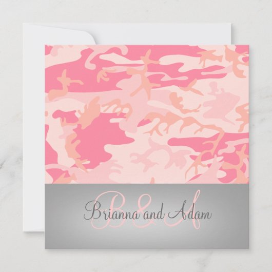 Gepersonaliseerd jachtthema Roze Camo Wedding Kaart (Voorkant)