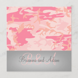 Gepersonaliseerd jachtthema Roze Camo Wedding Kaart