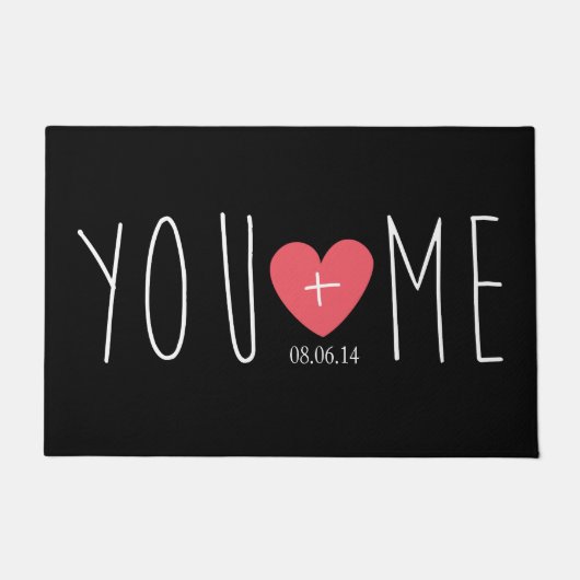 Gepersonaliseerd jij en ik hart met huwelijksdatum deurmat (Voorkant)