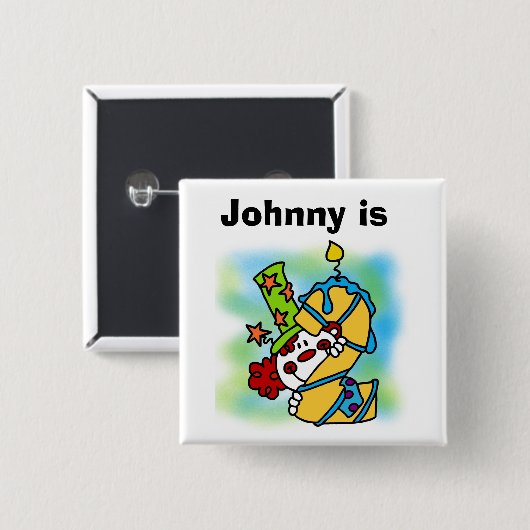 Gepersonaliseerd Jongen Clown Verjaardag Button (Voorkant /achterkant)