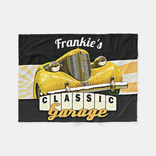 Gepersonaliseerd | Jouw naam | Klassieke autogarag Fleece Deken (Voorkant (Horizontaal))