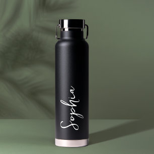 Gepersonaliseerd Jouw naam Script Black Wedding Waterfles
