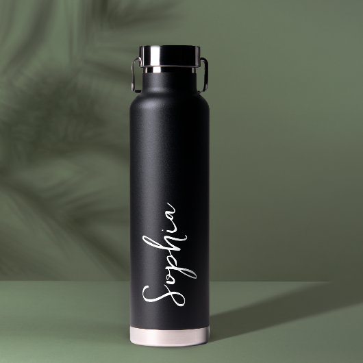 Gepersonaliseerd Jouw naam Script Black Wedding Waterfles