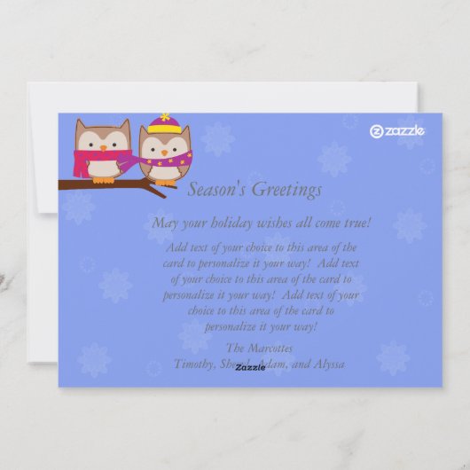 Gepersonaliseerd Joyful Winter Owls Holiday Kaart (Achterkant)