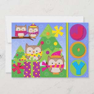 Gepersonaliseerd Joyful Winter Owls Holiday Kaart