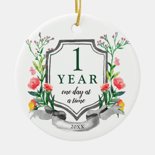 Gepersonaliseerd Jubileum 1 jaar Sober Keramisch Ornament (Voorkant)