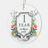 Gepersonaliseerd Jubileum 1 jaar Sober Keramisch Ornament (Links)