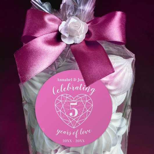 Gepersonaliseerd jubileum 5 jaar roze toermalijn ronde sticker