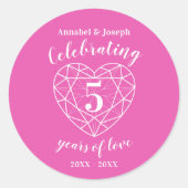Gepersonaliseerd jubileum 5 jaar roze toermalijn ronde sticker (Voorkant)