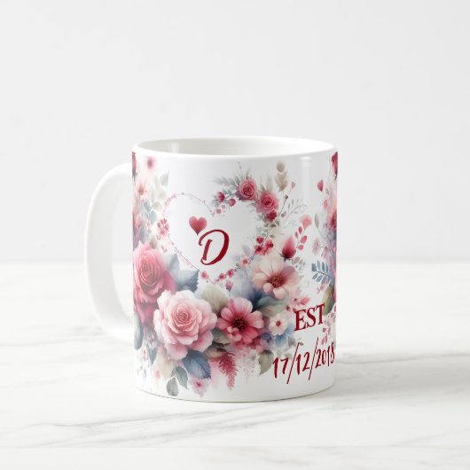 Gepersonaliseerd Jubileum cadeau met Harten Koffiemok (Voorkant links)