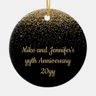 Gepersonaliseerd Jubileum Gift Black Gold Cadeau Keramisch Ornament