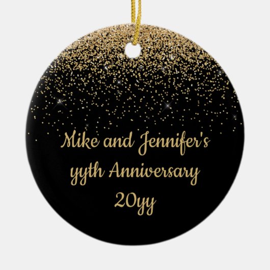 Gepersonaliseerd Jubileum Gift Black Gold Cadeau Keramisch Ornament (Voorkant)