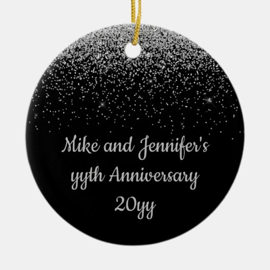Gepersonaliseerd Jubileum Gift Black Silver Cadeau Keramisch Ornament (Voorkant)
