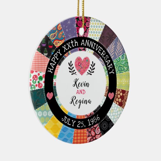 Gepersonaliseerd Jubileum, patchwork Quilt Pattern Keramisch Ornament (Rechts)