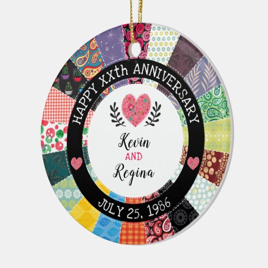 Gepersonaliseerd Jubileum, patchwork Quilt Pattern Keramisch Ornament (Links)