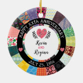 Gepersonaliseerd Jubileum, patchwork Quilt Pattern Keramisch Ornament (Achterkant)