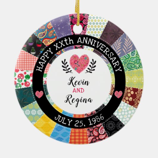 Gepersonaliseerd Jubileum, patchwork Quilt Pattern Keramisch Ornament (Achterkant)