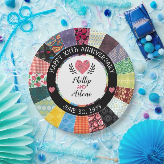 Gepersonaliseerd Jubileum, patchwork Quilt Pattern Papieren Bordje (Feest)