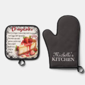 Gepersonaliseerd kaastaart bakrecept ovenwant & pannenlap set (Voorkant)