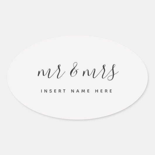 Gepersonaliseerd Kalligrafie Mr. & Mrs. Pas getrou Ovale Sticker (Voorkant)