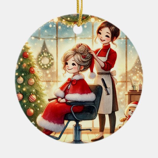 Gepersonaliseerd kapsalon met mevrouw Claus Kerst Keramisch Ornament (Voorkant)