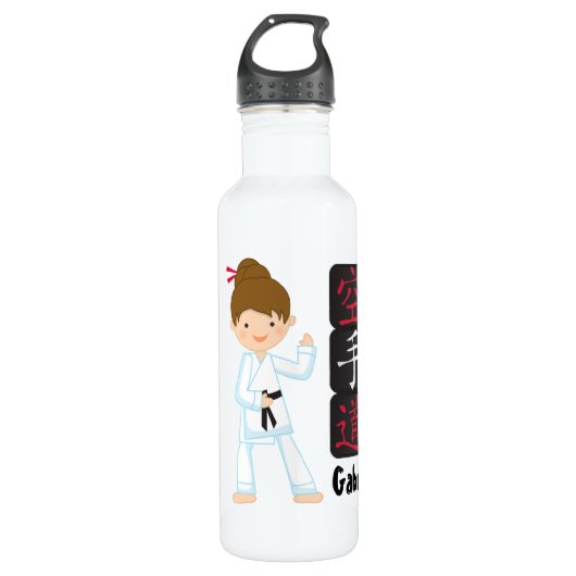 Gepersonaliseerd Karate Girl Waterfles (Voorkant)