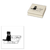 Gepersonaliseerd Kat op boek Ex Libris Wood Art St Rubberstempel (Gestempeld)