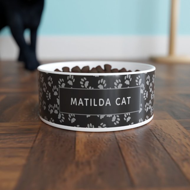 Gepersonaliseerd Kat poetst zwarte cat Bowl Voerbakje (Creator heeft geüpload)