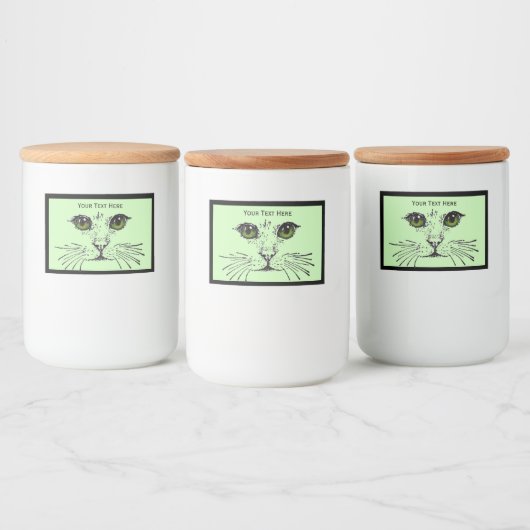 Gepersonaliseerd kattengezicht met groene ogen voedselcontainer etiket (Flessen)
