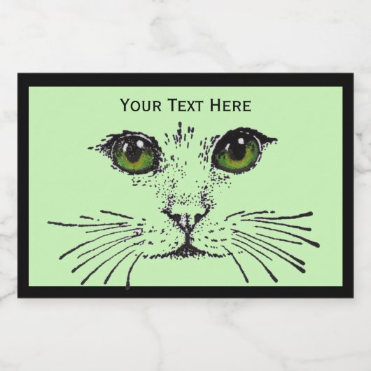 Gepersonaliseerd kattengezicht met  groene ogen voedselcontainer etiket (Enkel label)