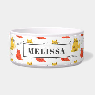 Gepersonaliseerd kattenpatroon Oranje geel Voerbakje