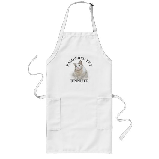 Gepersonaliseerd kattevoetganger Apron Lang Schort (Voorkant)