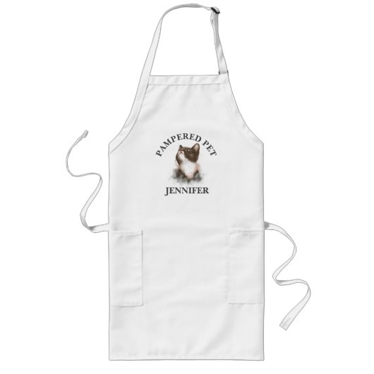 Gepersonaliseerd kattevoetganger Apron Lang Schort (Voorkant)