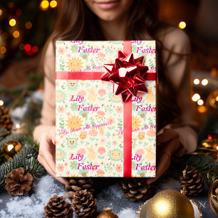 Gepersonaliseerd Kawaii Bloemig Pastel Kleurenpale Cadeaupapier