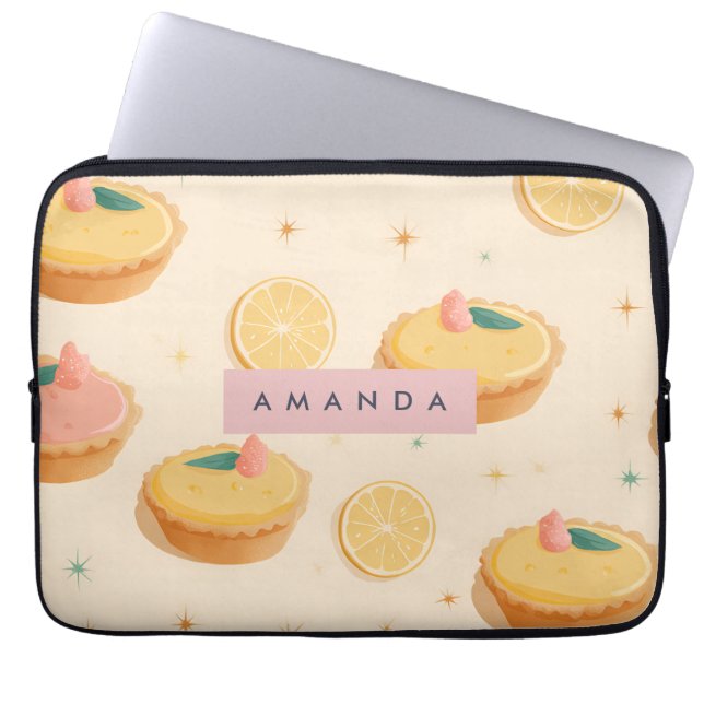Gepersonaliseerd Kawaii Lemon Tart Patroon Laptop Sleeve (Voorkant)