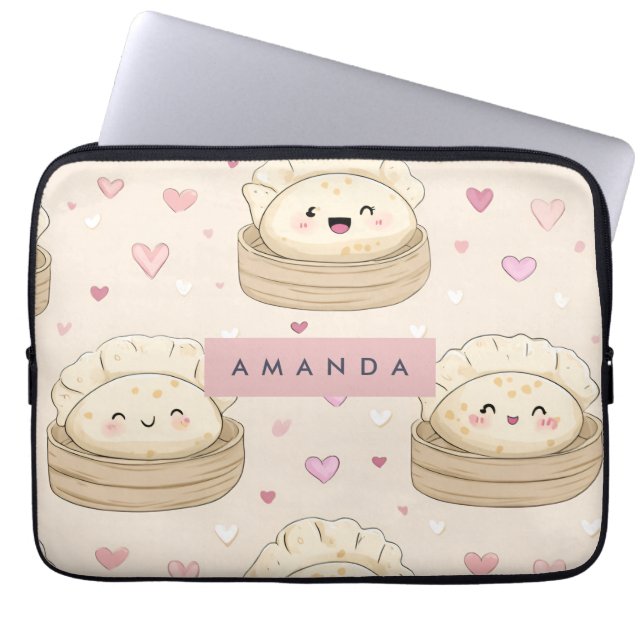 Gepersonaliseerd kawaii pastel dumppatroon laptop sleeve (Voorkant)