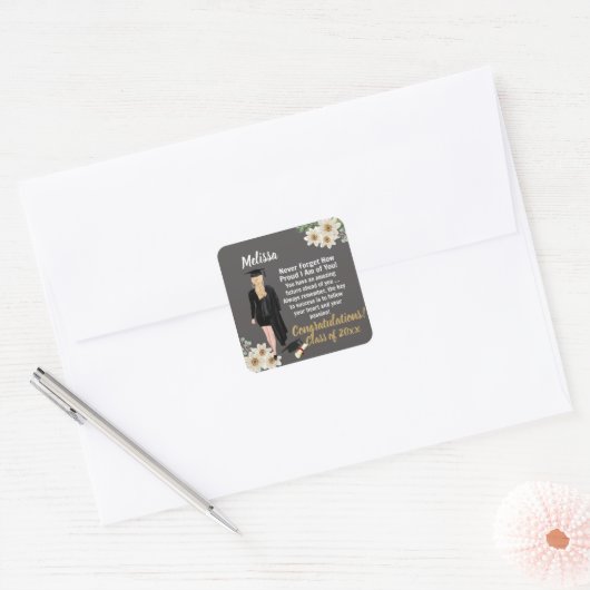 Gepersonaliseerd Keepsake-Afstuderen Vierkante Sticker (Envelop)