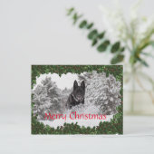 Gepersonaliseerd kerst briefkaart met zwarte hond (Staand voorkant)