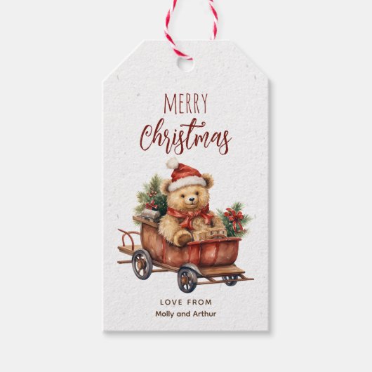 Gepersonaliseerd Kerst Label met Teddy Bear Cadeaulabel (Voorkant)