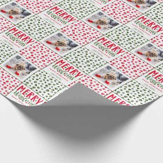 Gepersonaliseerd kerst Puppy Afbeelding Funny Dog Cadeaupapier (Hoek)