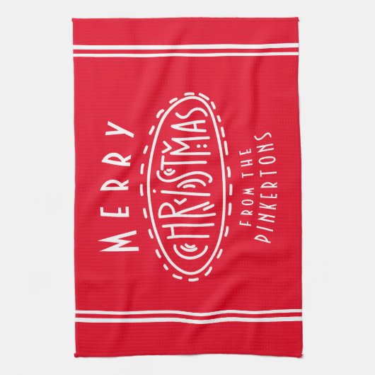 Gepersonaliseerd Kerst rood wit Theedoek (Verticaal)